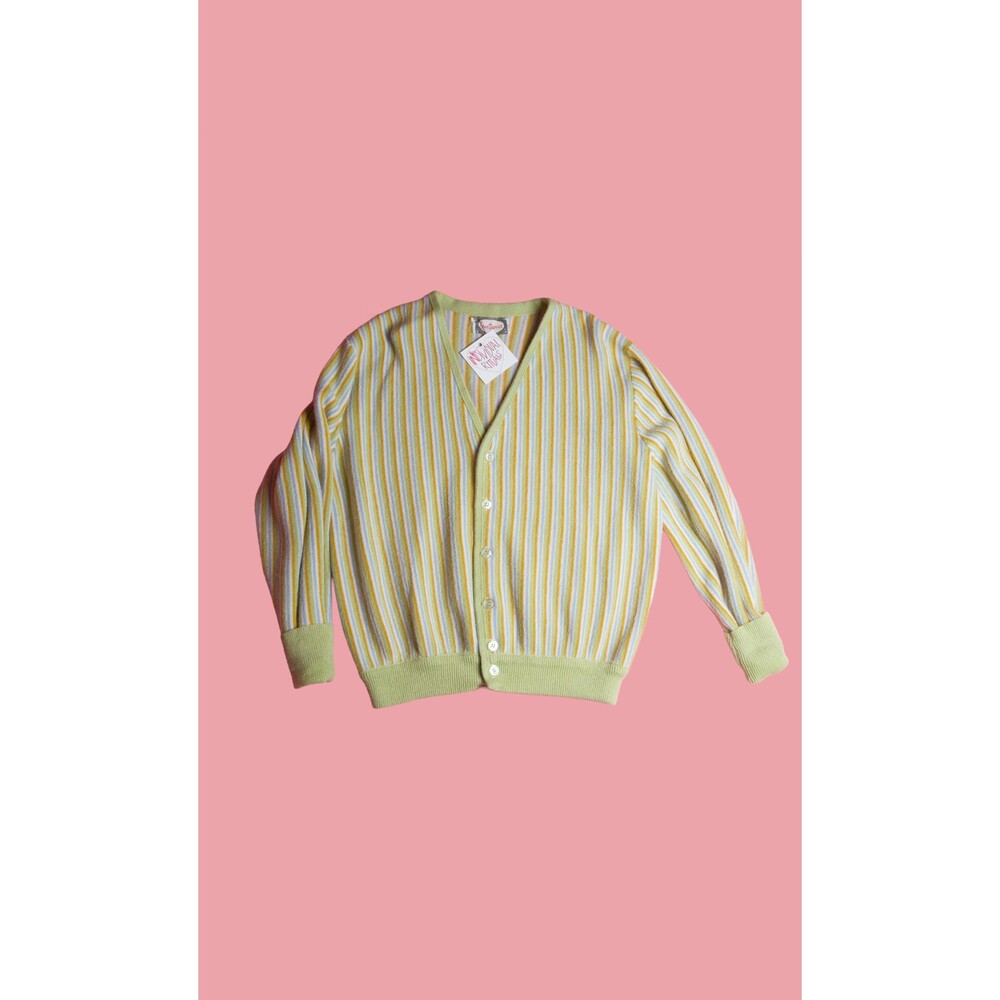 1950s-1960s  STRIPED SPORTSWEAR Button Up CARDIGAN Sweater. Medium-Large. As Is